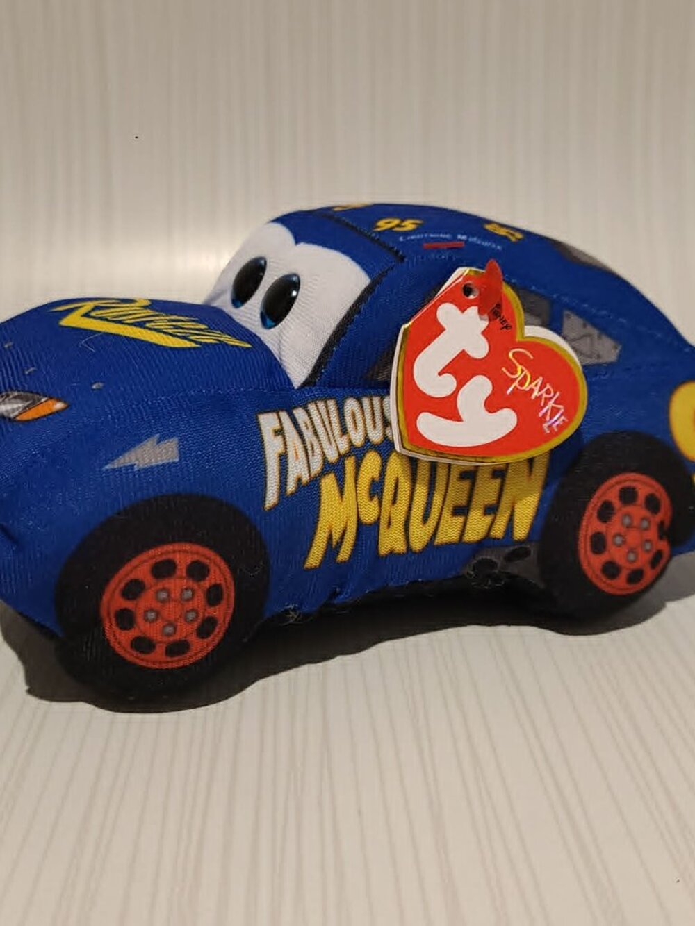 DIsney Cars Movie Blue Lightning McQueen Plush Beanie Baby from TY New with Tags